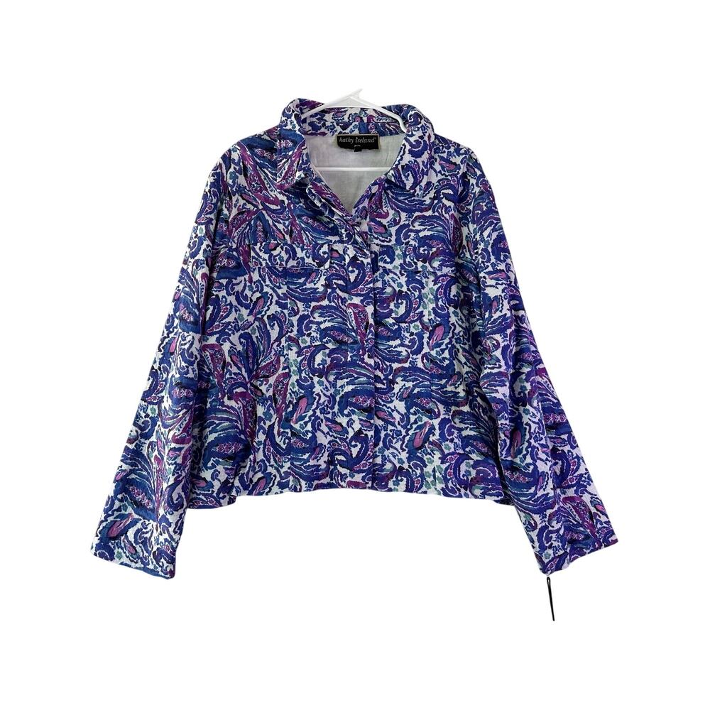 NWT Kathy Ireland Purple Paisley Button Top 2X